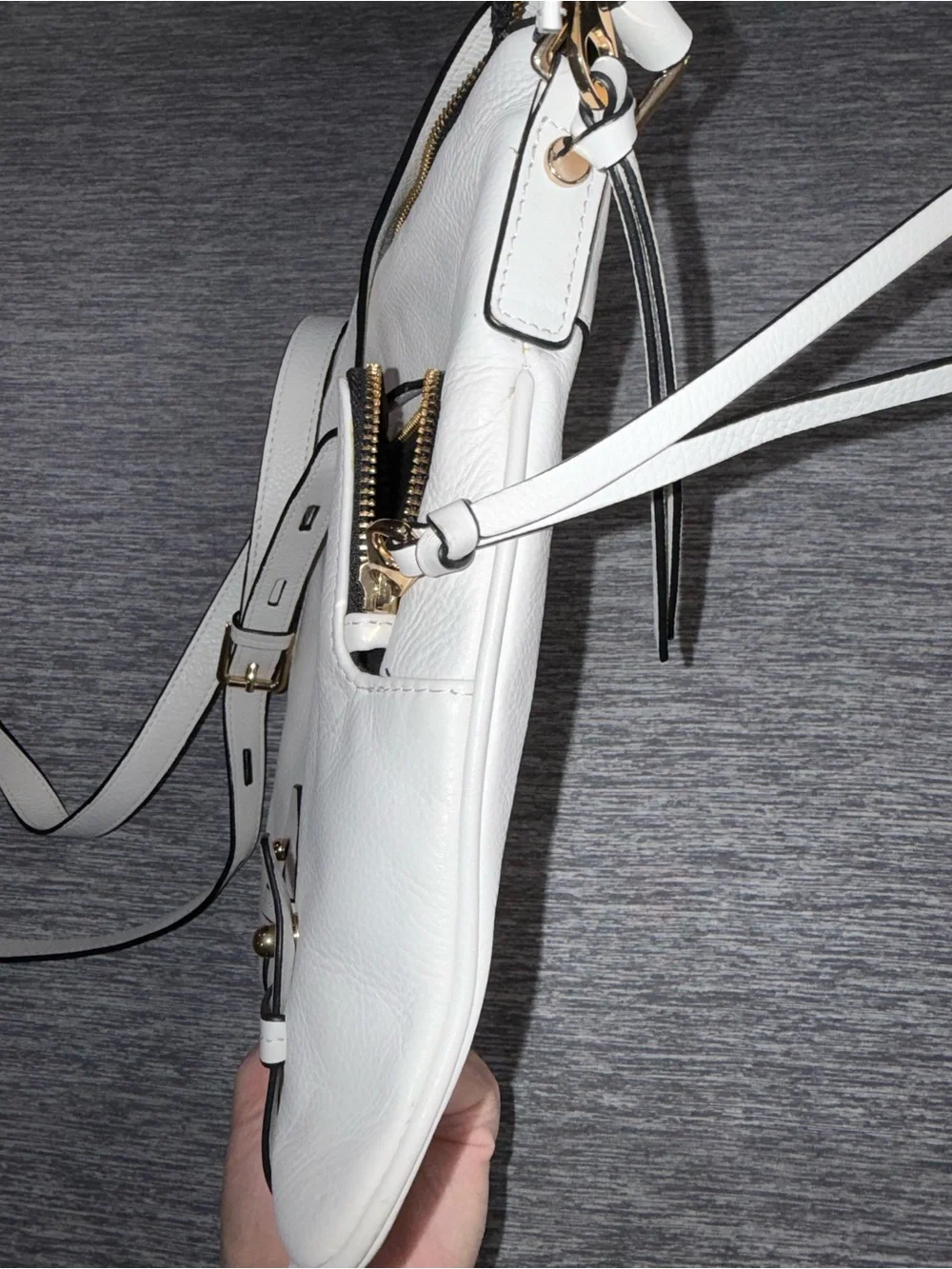 Lodis White Leather Crossbody with Gold Hardware
